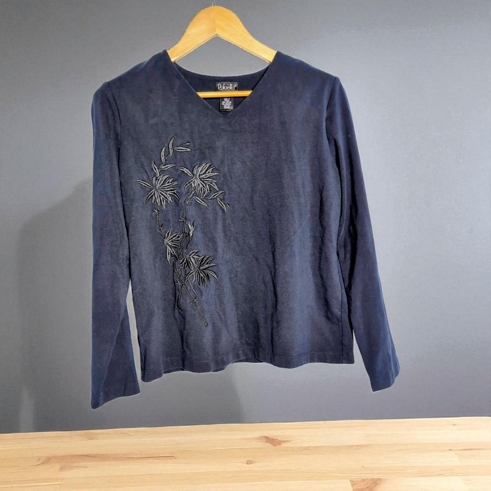 Rafaella Black XL Long Sleeve Embroidered Blouse
